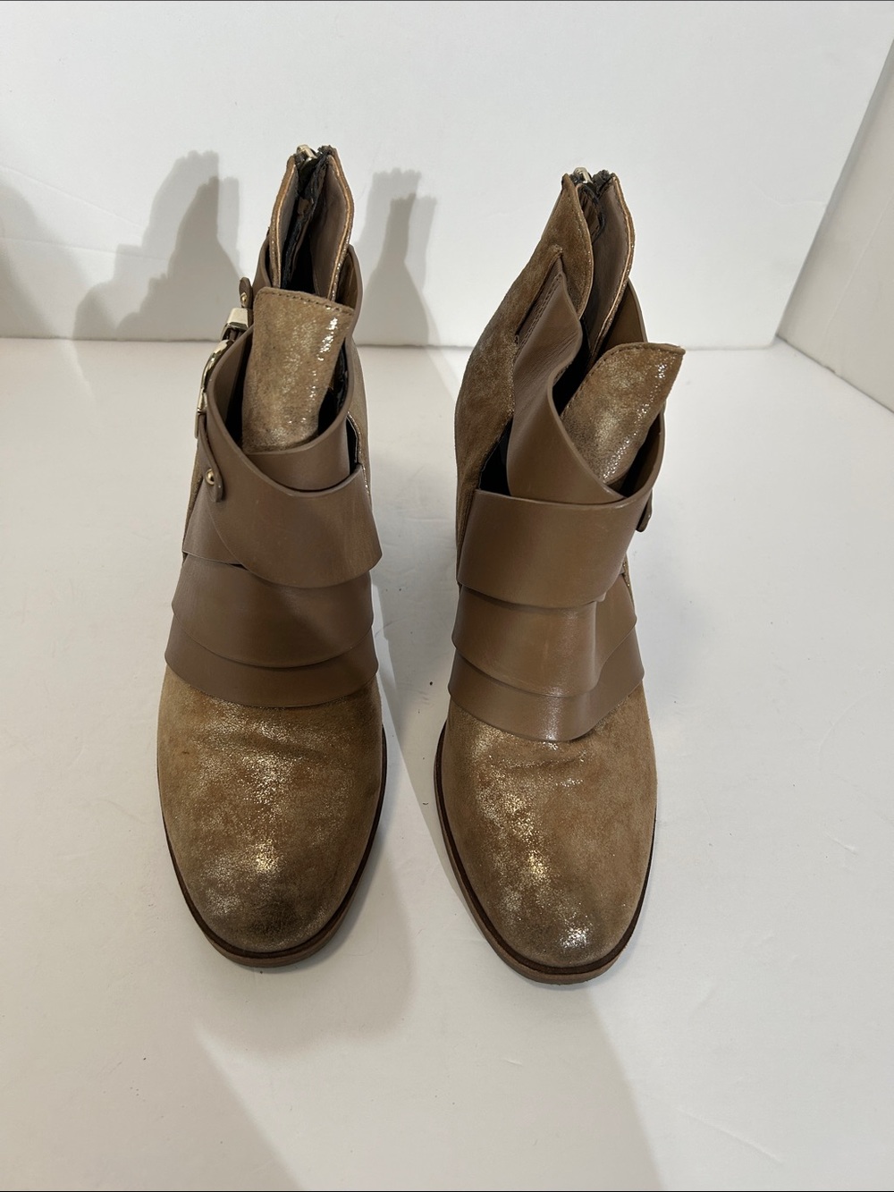 ISOLA Women's Tan & Metallic Layered Ankle Boots Size 8.5 M